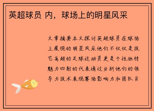 英超球员 内，球场上的明星风采